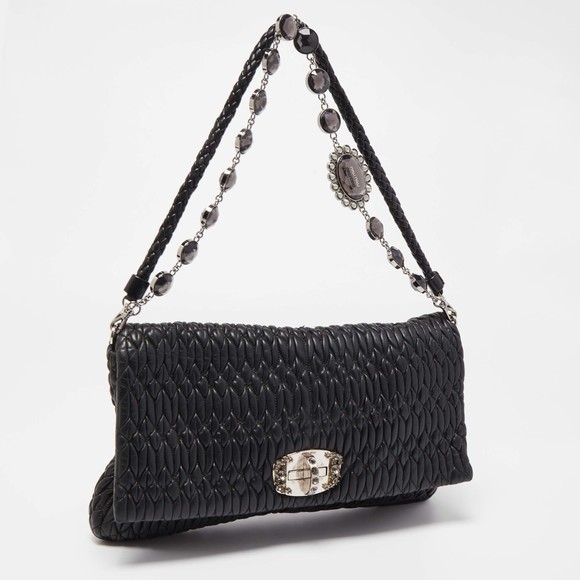 MIU MIU Black Matelasse Leather Crystal Shoulder Bag - Picture 3 of 8